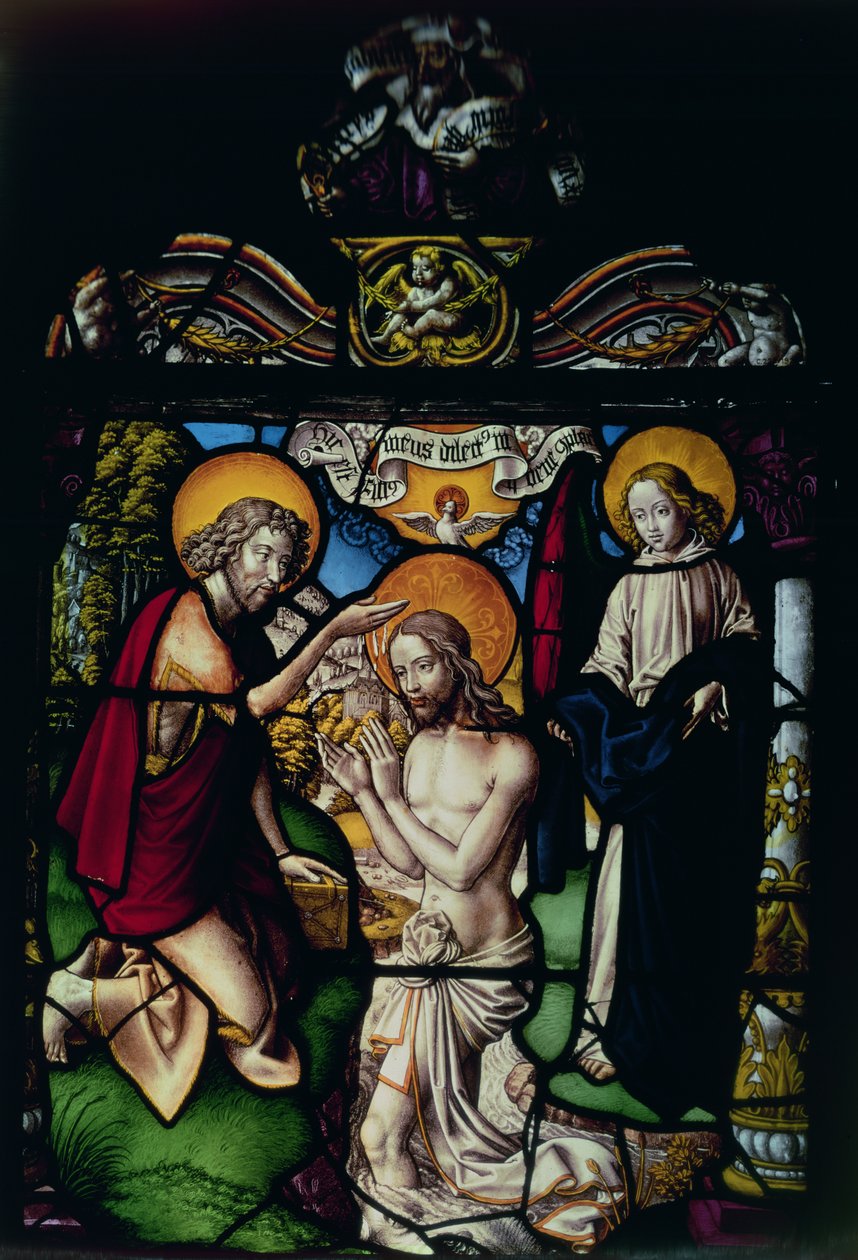 Panel som viser Kristi dåp, 1500-tallet (farget glass) av German School