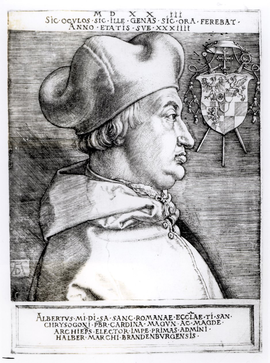 Portrett av Albert, kardinal kurfyrst av Mainz, 1523 av German School