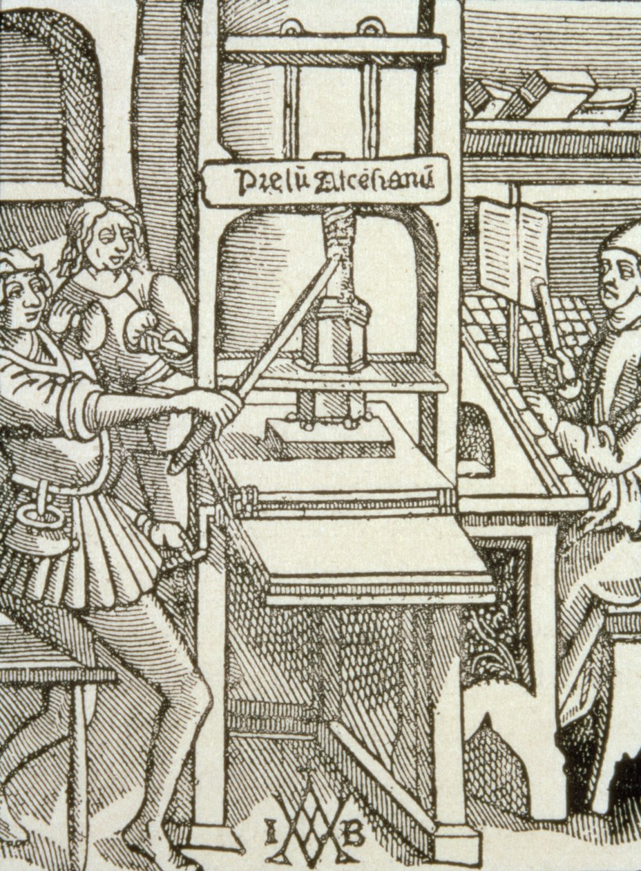 Trykkpresse fra 1498, fra en bok trykt det året av German School
