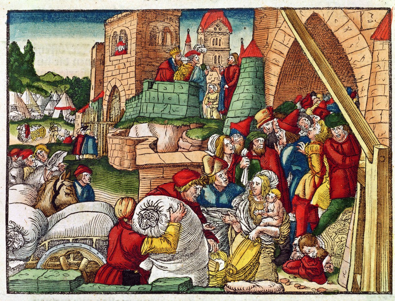 Samaria under beleiring, fra Lutherbibelen, ca. 1530 (farget tresnitt) av German School