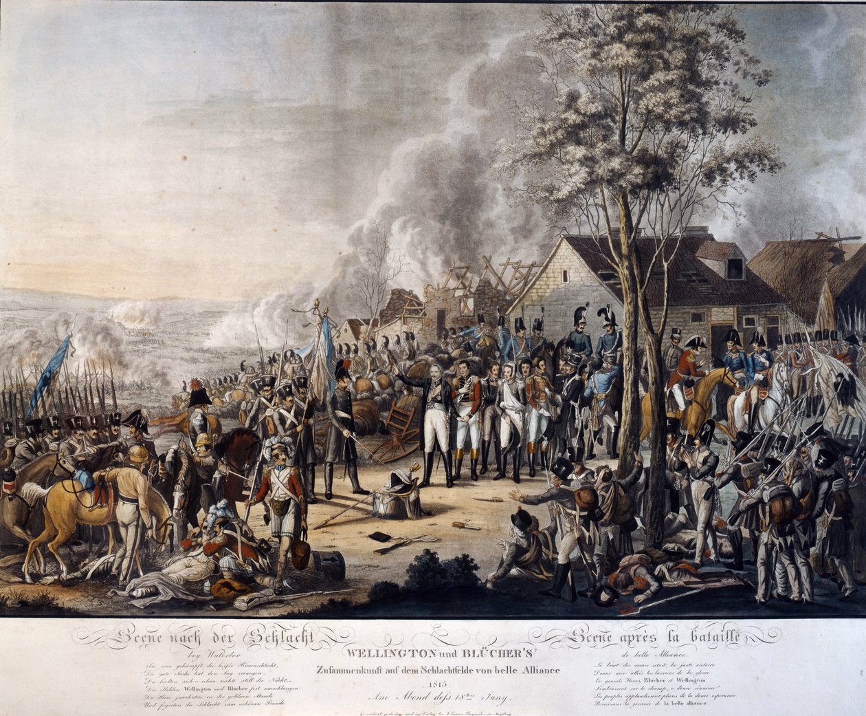Scene etter slaget ved Waterloo, 18. juni 1815 av German School