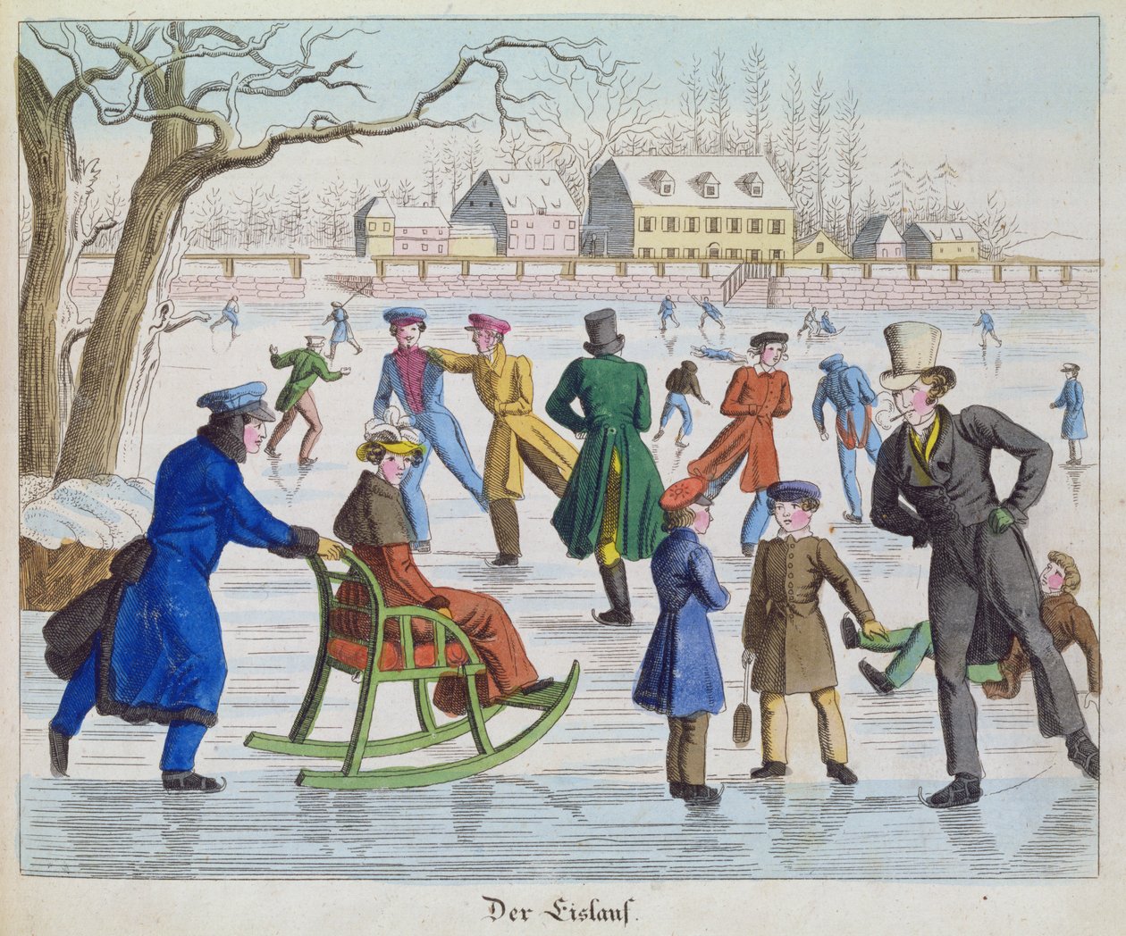 Skøytescene, 1832 (trykk) av German School