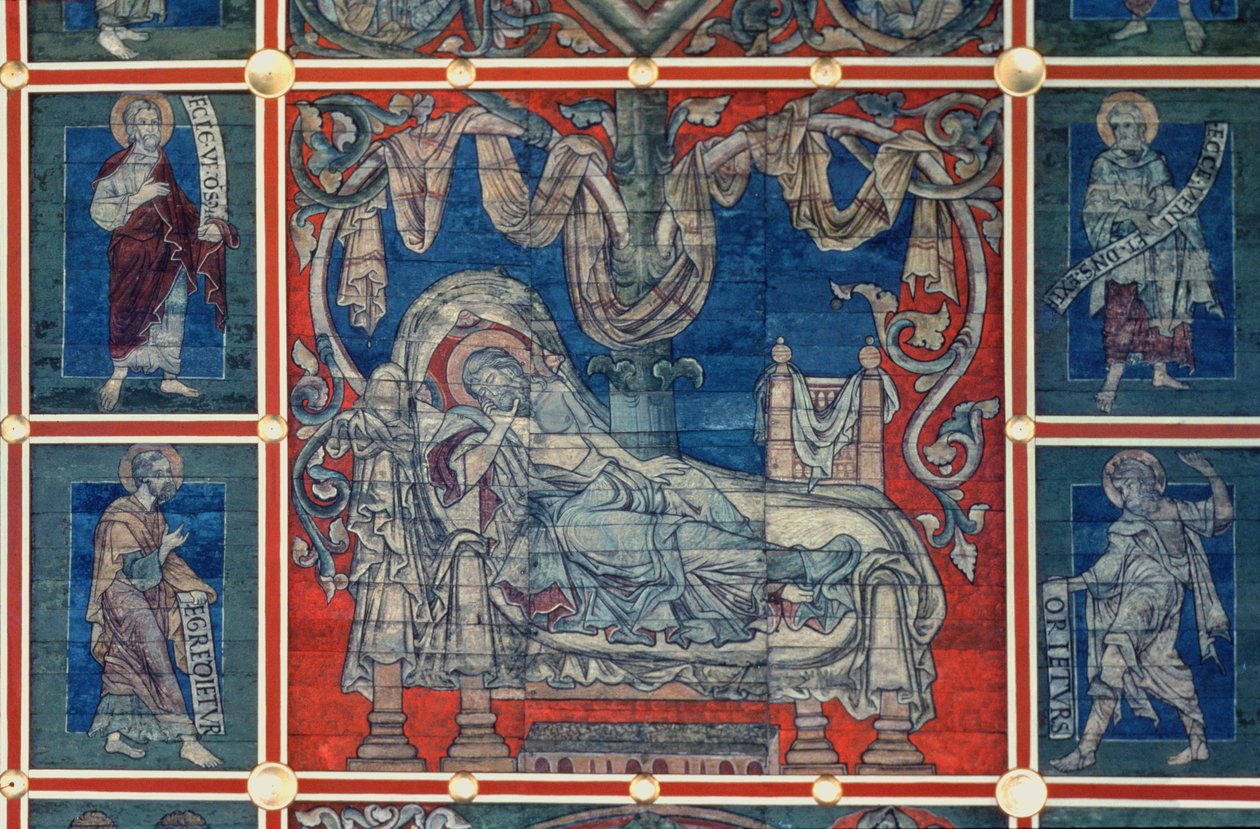Sleeping Jesse, detalj fra Tree of Jesse malt tak, ca.1240-50 (tempera på panel) (se også 112353 og 114784) av German School