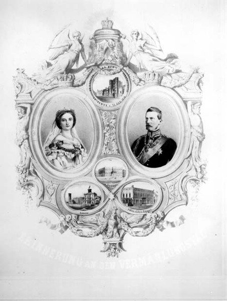 Suvenir fra bryllupet til Victoria, Princess Royal (1840-1901) og kronprins Frederick William av Preussen (1831-88) 25. januar 1858 av German School