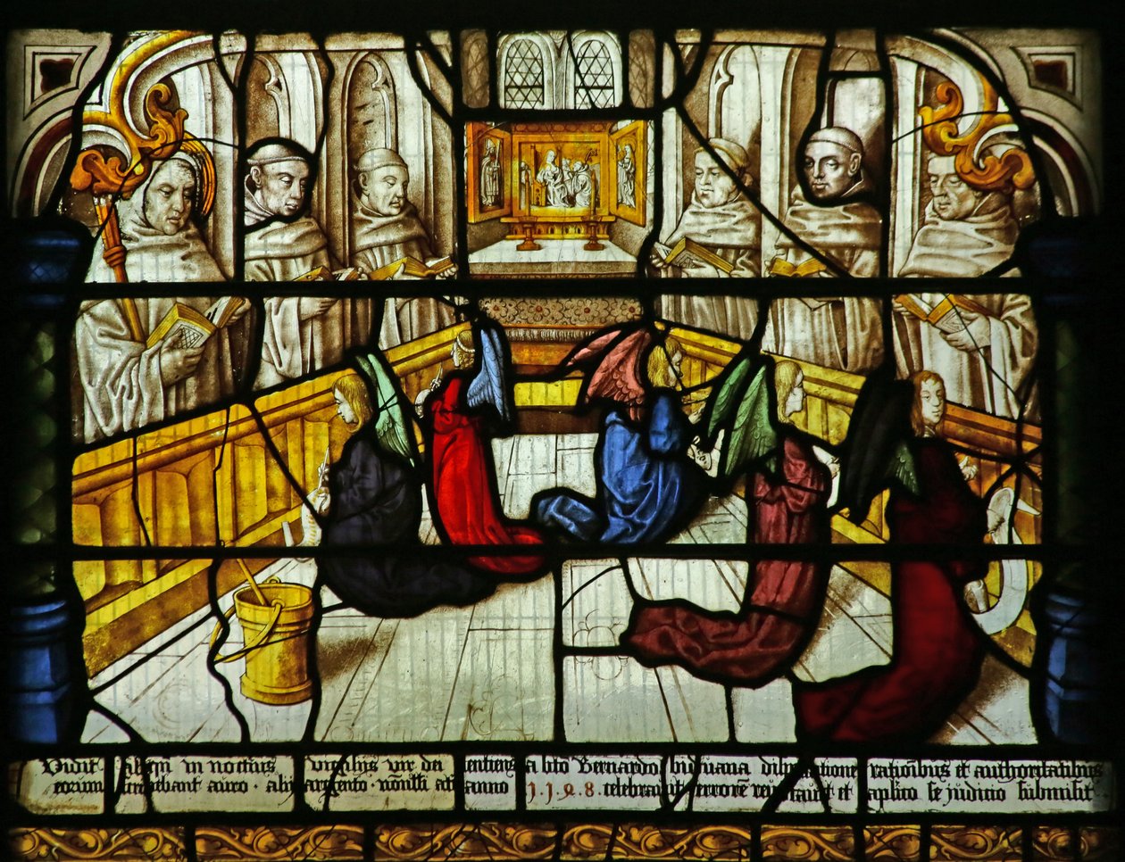 St. Bernard har en visjon om engler som overvåker munkene som synger, ca. 1500 av German School