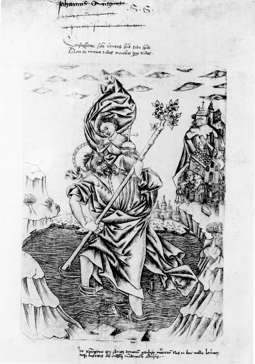 St. Christopher bærer Kristus over elven av German School