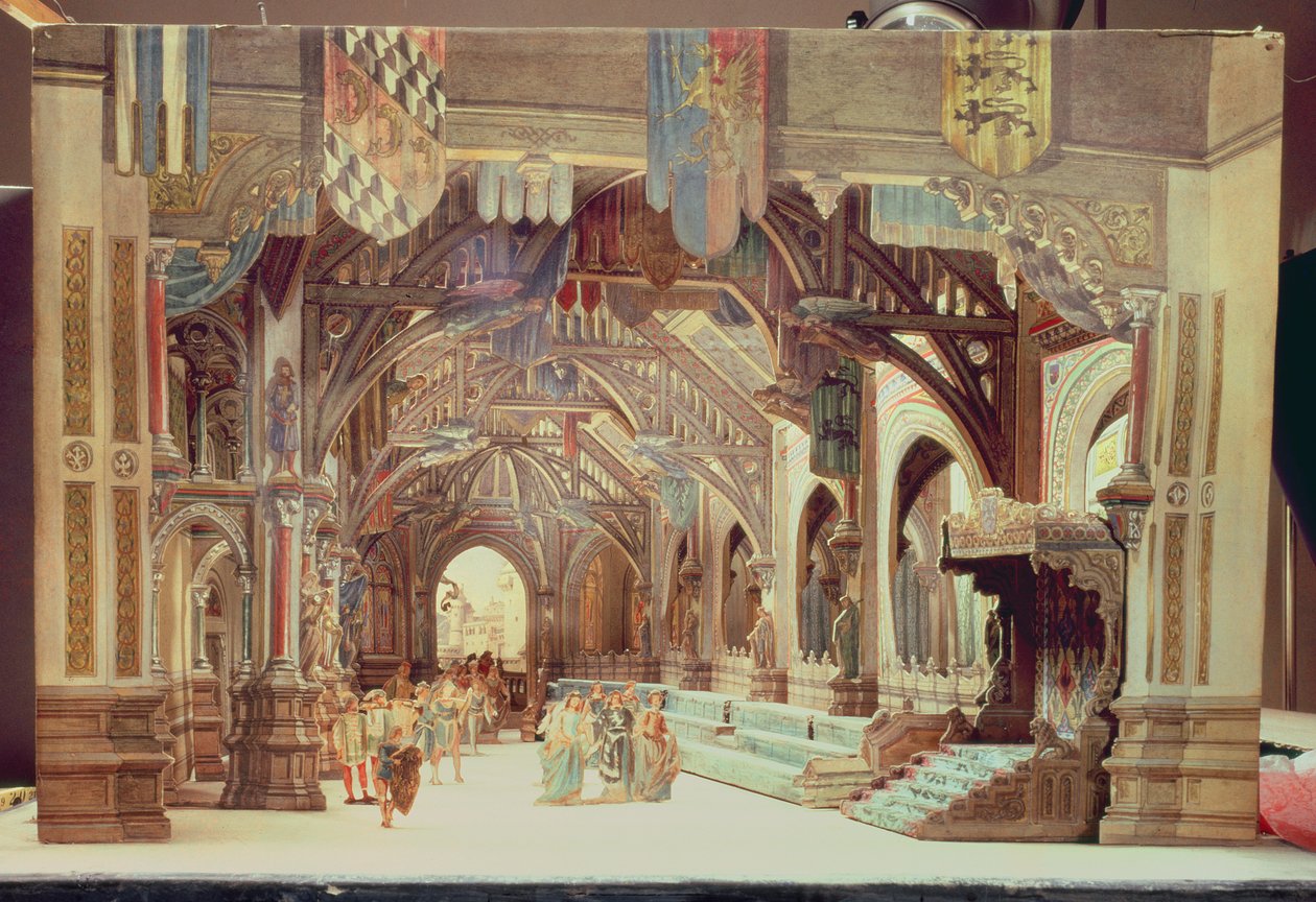 Scenemodell for operaen 'Tannhauser' av Richard Wagner (1833-83) (malt kort) av German School