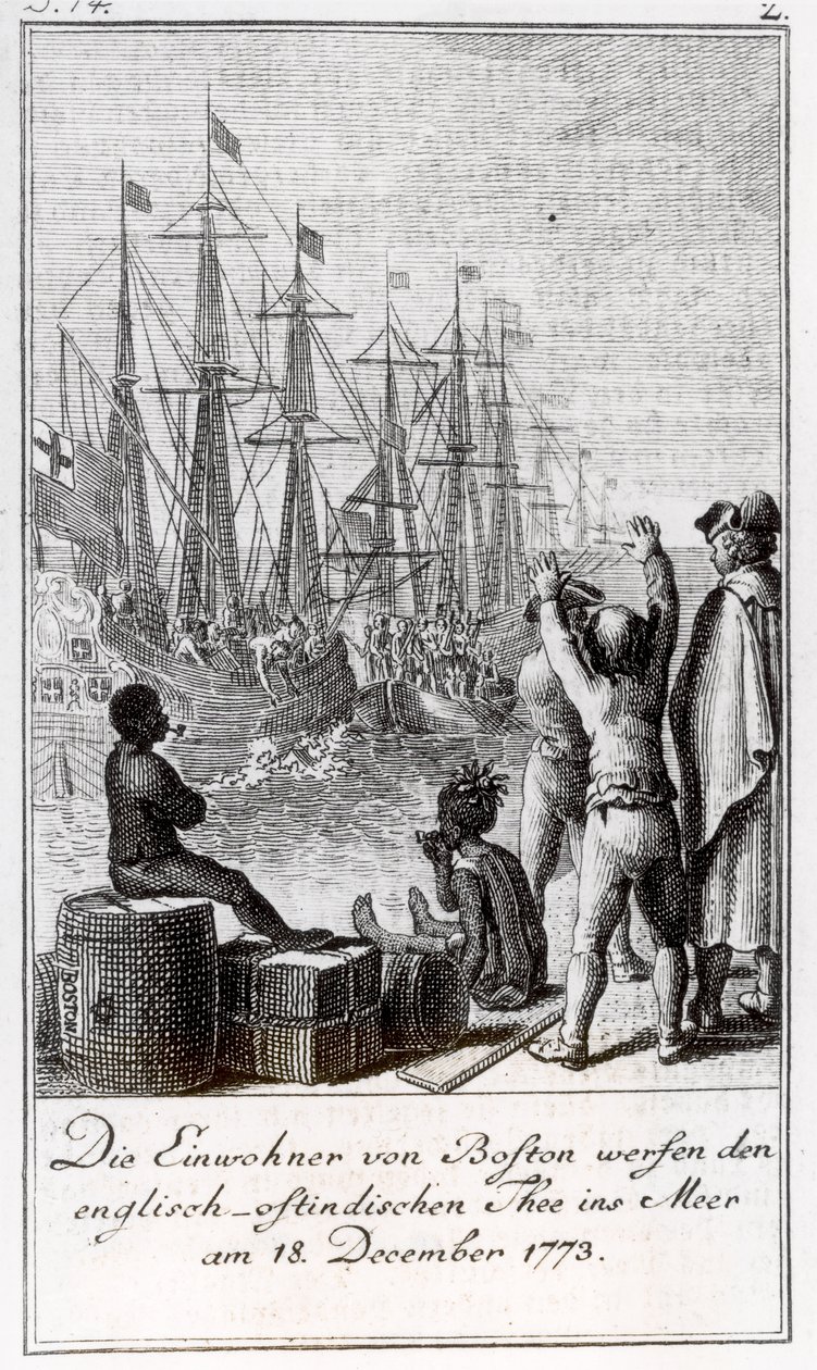 Innbyggerne i Boston kaster engelsk-østindisk te i havet, 18. desember 1773 av German School