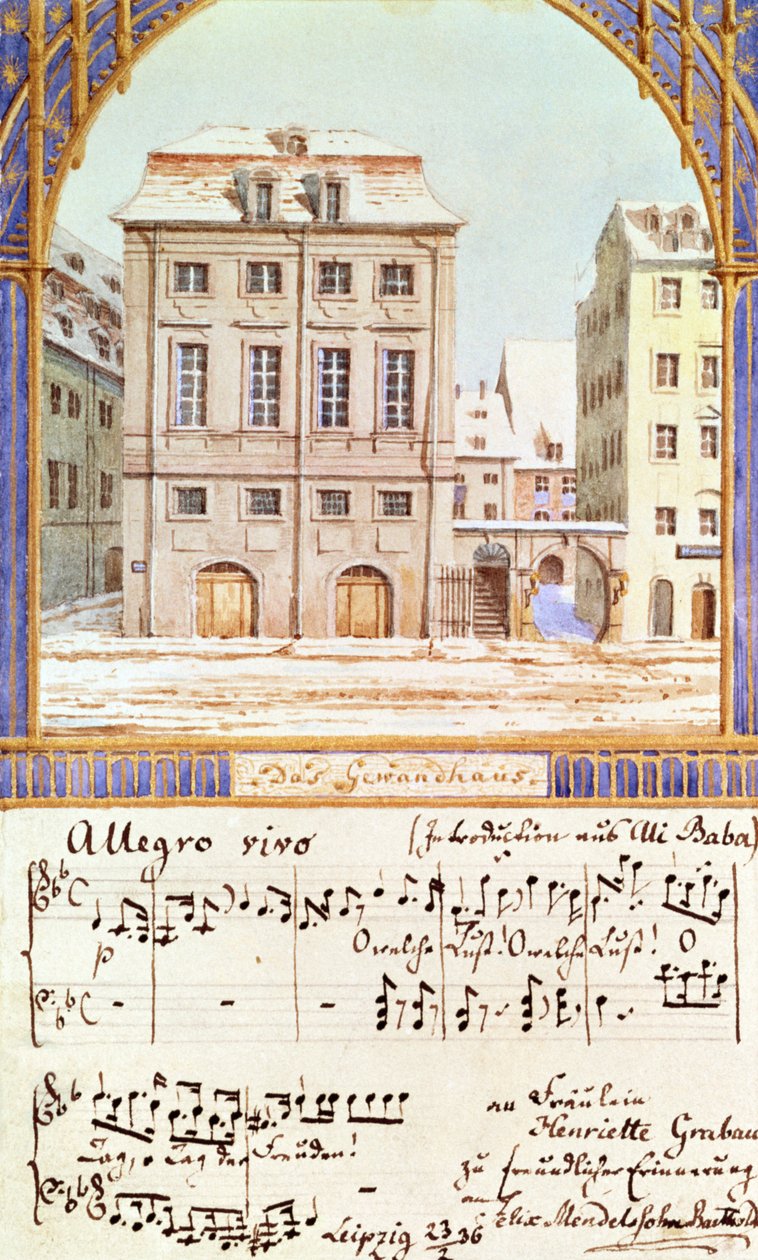 Leipzig Gewandhaus med et musikkstykke av Felix Mendelssohn (1809-47) av German School