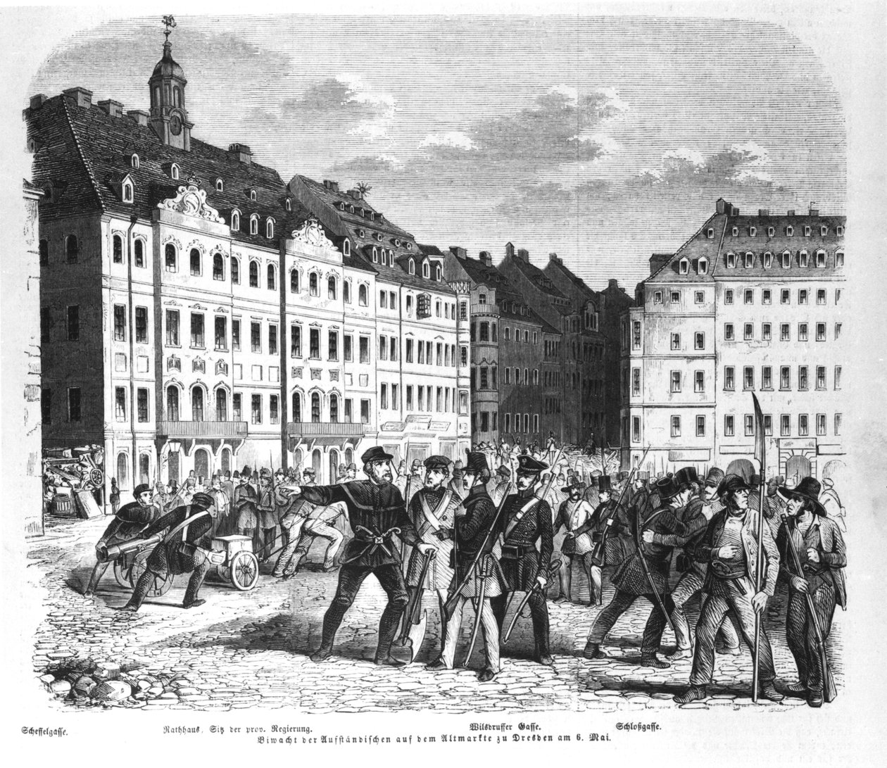 Opprøret i Dresden 6. mars 1848, illustrasjon fra 