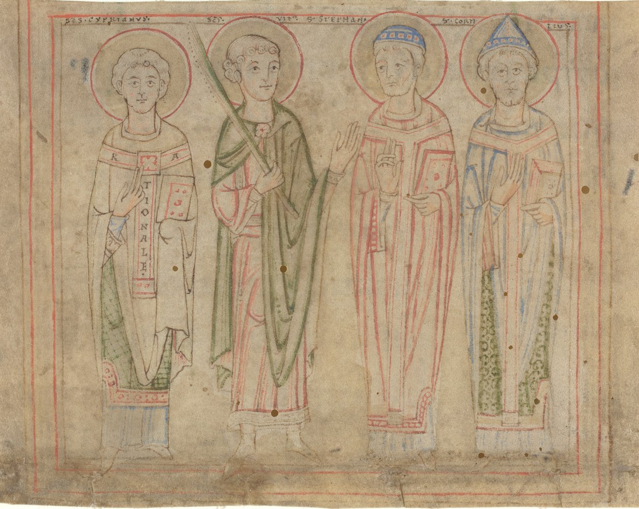 De hellige Cyprian, Vitus, Stephan og Cornelius av German 12th Century