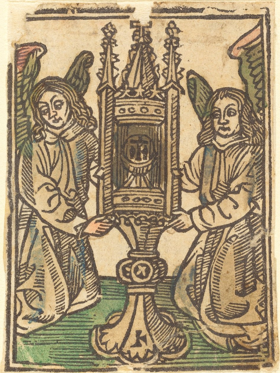 En monstranse holdt av to engler av German 15th Century
