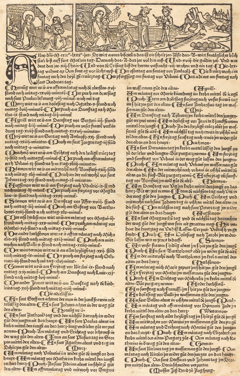 Kalender med fødsel og tilbedelse av German 15th Century