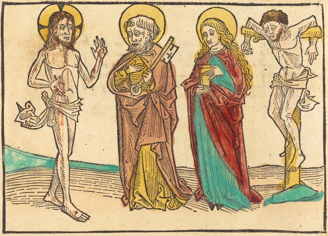 Kristus viser sine sår til Peter, Magdalena og den gode tyven av German 15th Century