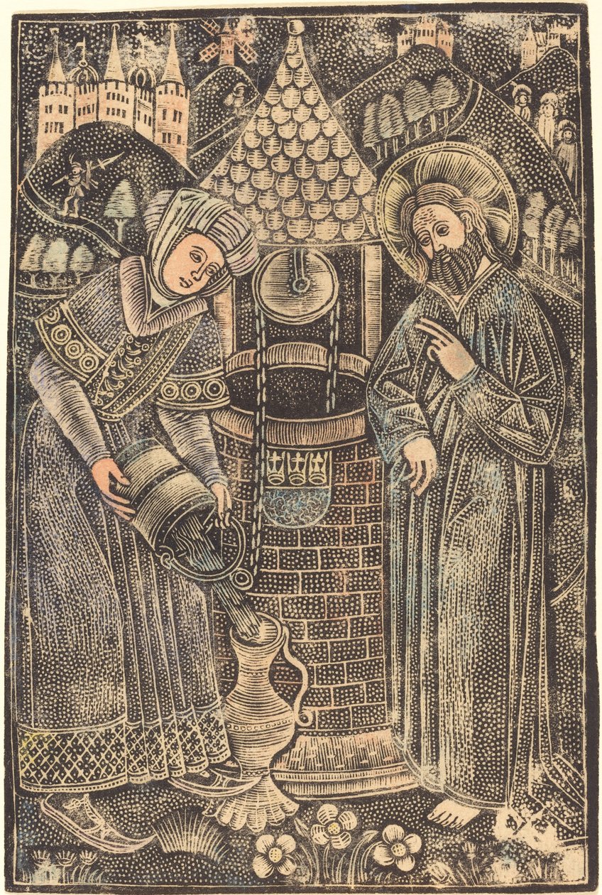 Kristus og kvinnen i Samaria av German 15th Century