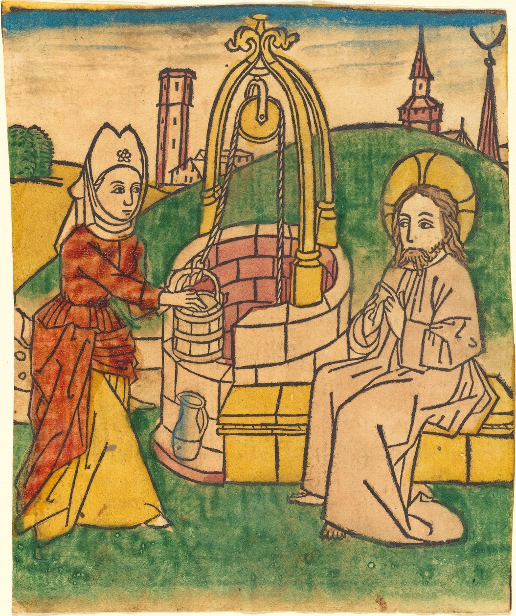 Kristus og kvinnen i Samaria av German 15th Century
