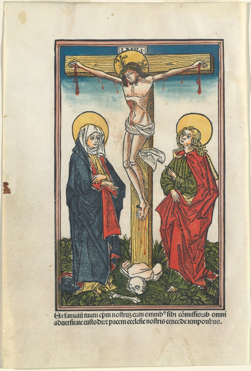 Kristus på korset med jomfruen og den hellige Johannes av German 15th Century