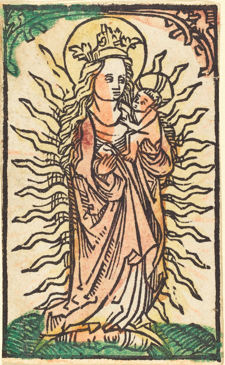 Madonna og barn i en herlighet som står på en halvmåne av German 15th Century