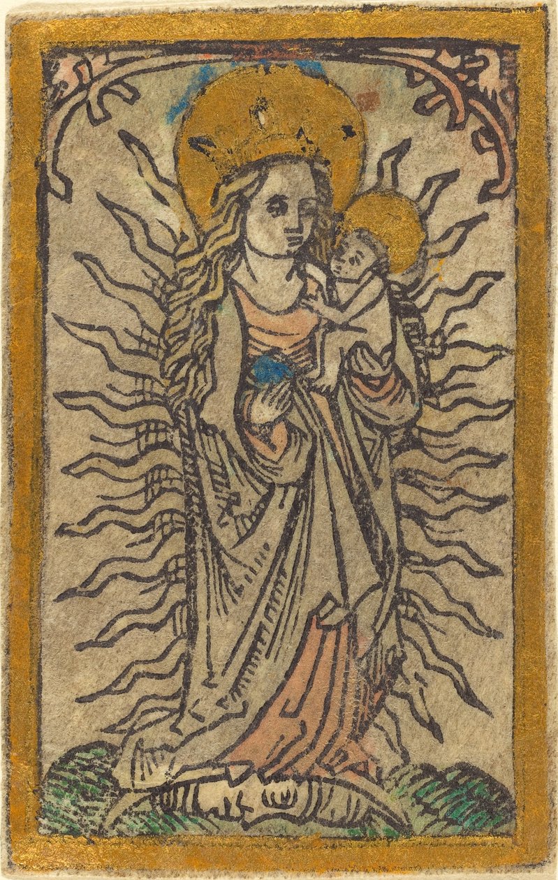 Madonna og barn i en herlighet som står på en halvmåne av German 15th Century