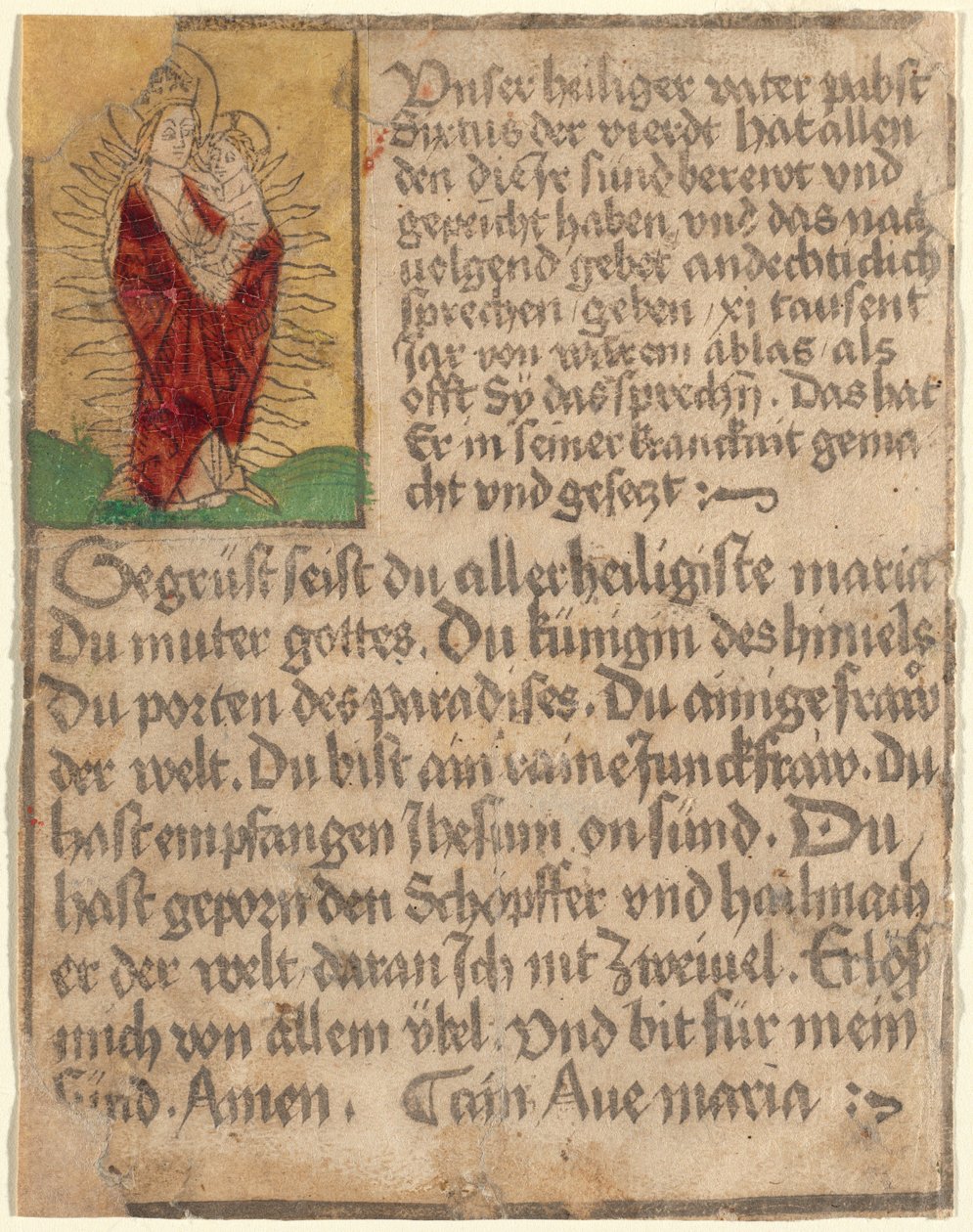 Madonna og barn i en herlighet med en overbærenhet og en bønn av German 15th Century
