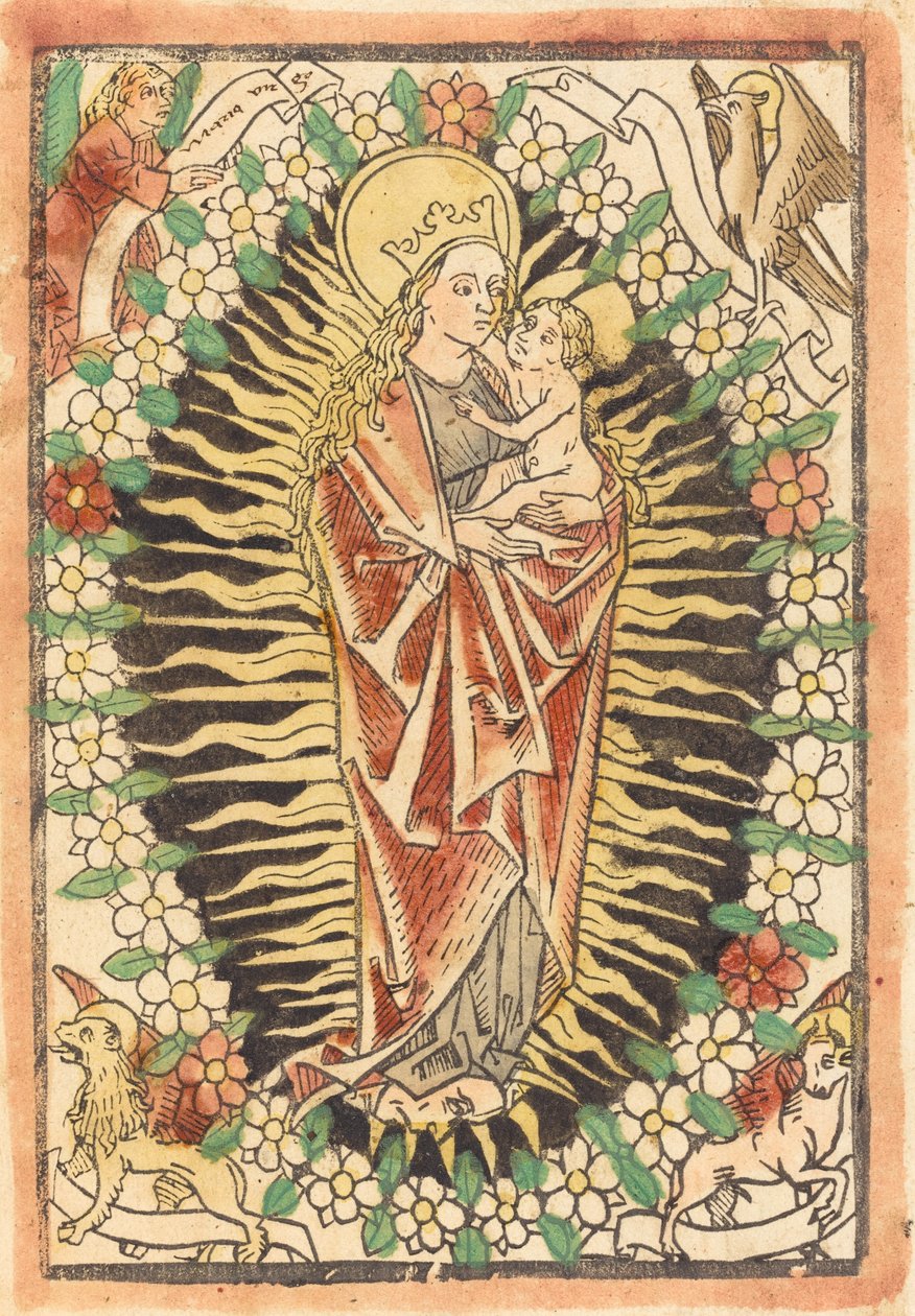 Madonna og barn i en rosenkrans av German 15th Century
