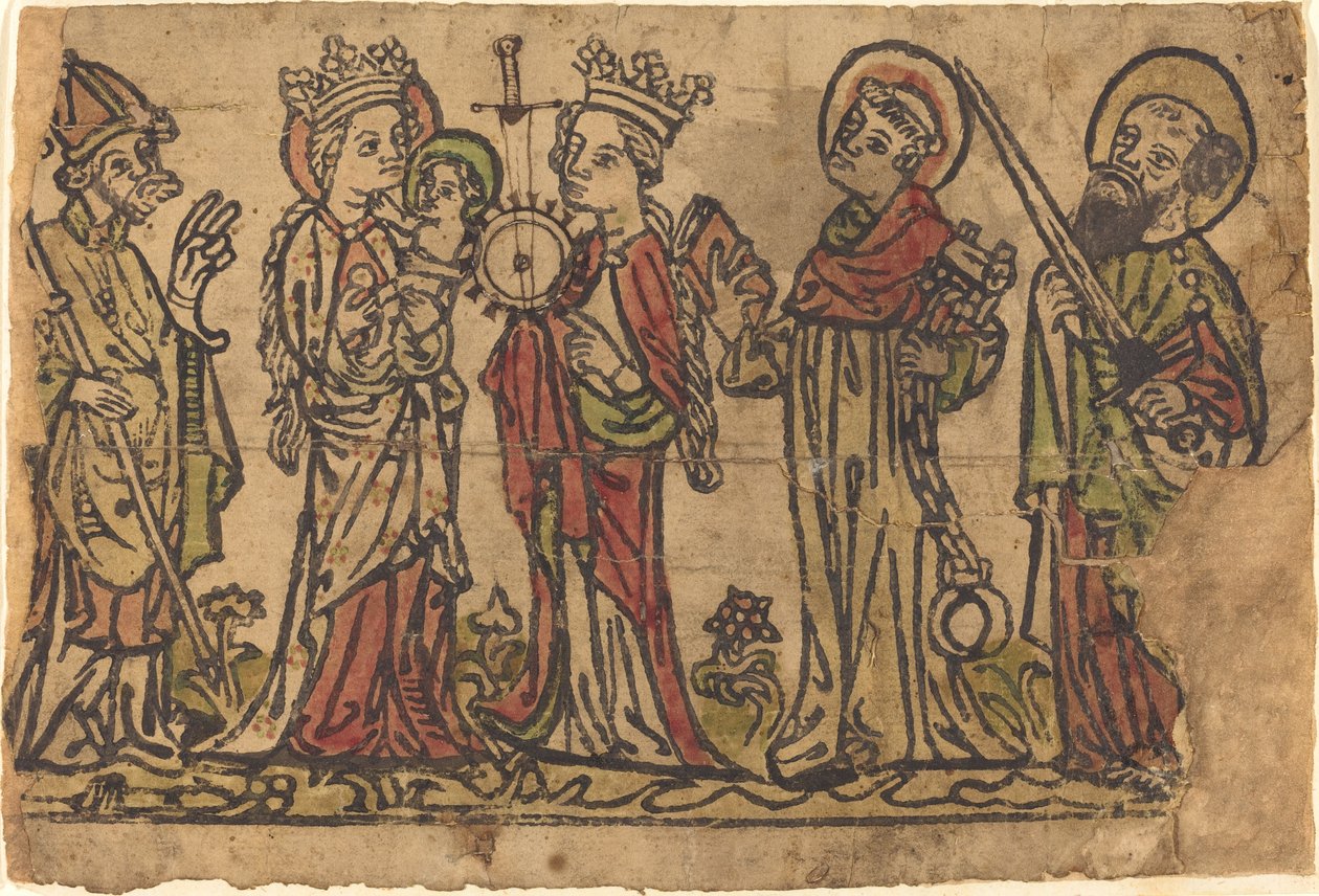 Madonna og barn med fire hellige av German 15th Century