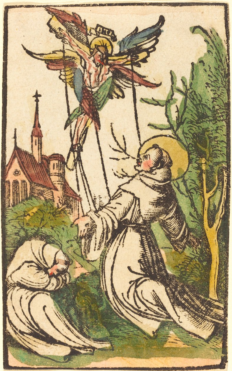 Saint Francis mottar Stigmata av German 15th Century