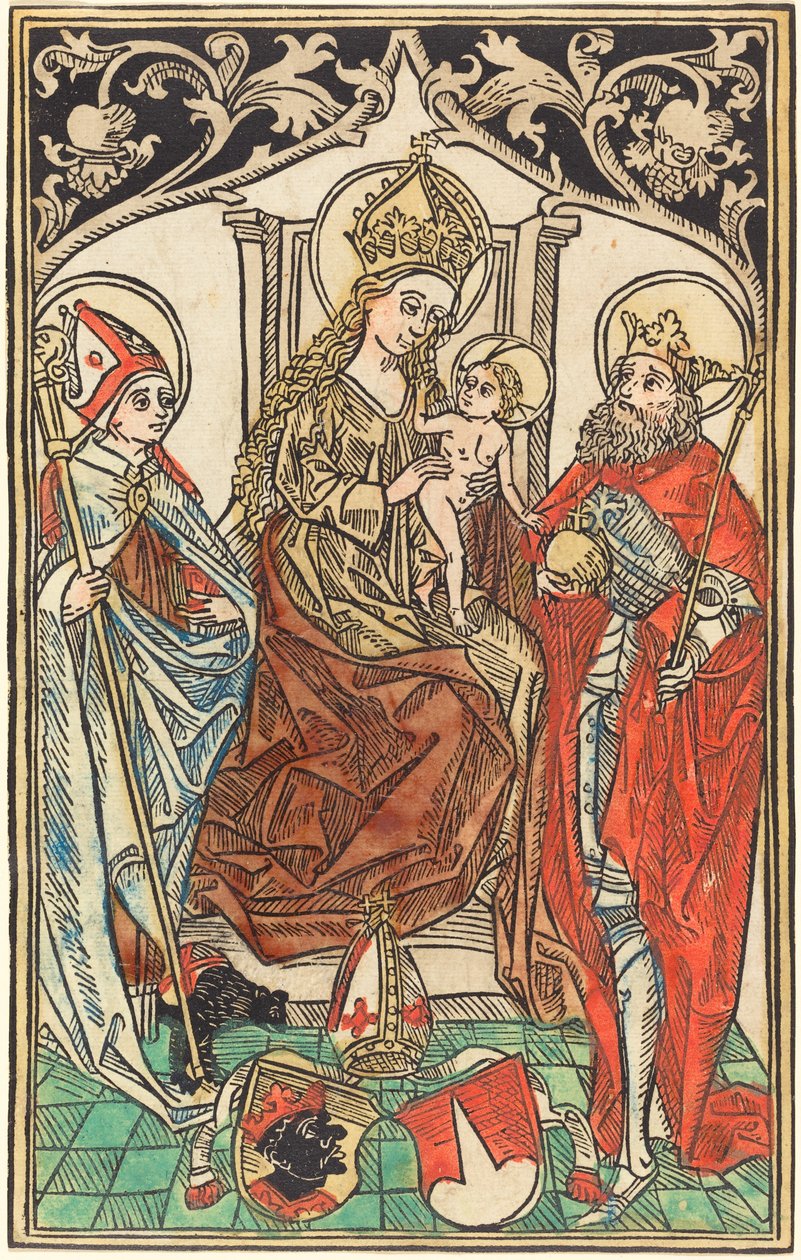 The Madonna and Child Enthroned, med de hellige Corbinian og Sigismund av German 15th Century