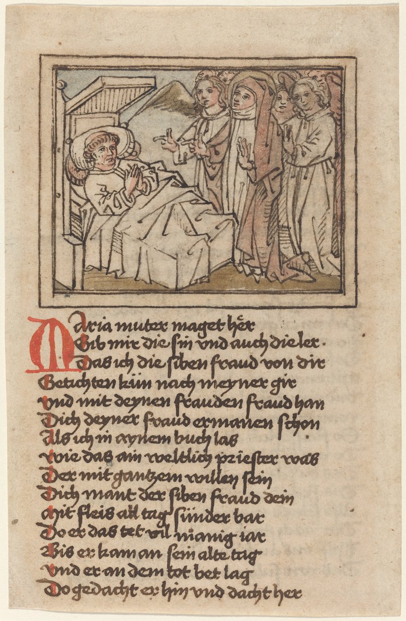 Jomfruen viser seg for en døende prest av German 15th Century