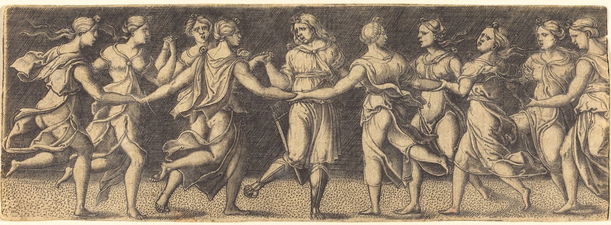 Apollo danser med de ni musene av German 16th Century