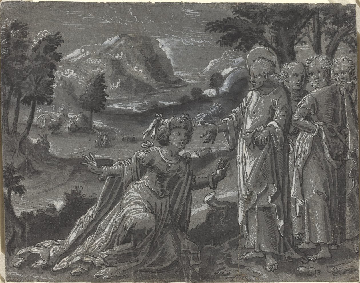 Kristus og utroskapen [recto] av German 16th Century