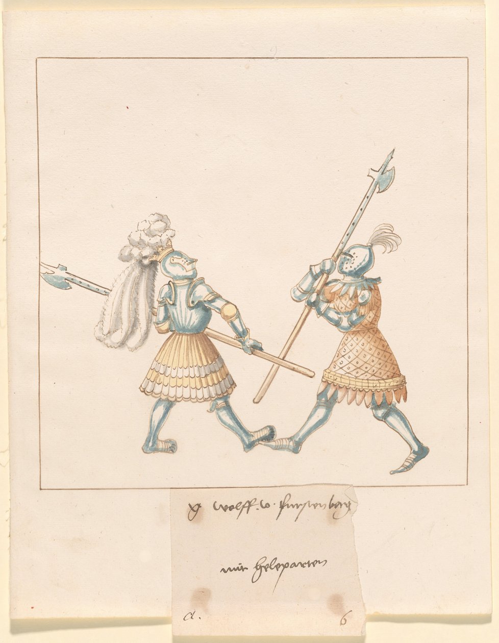 Freydal, The Book of Jousts and Tournament of Emperor Maximilian I: Combats on Foot (Jousts)(Volum III): G. Wolf von Fürstenberg mit Heleparten, Plate 141 av German 16th Century