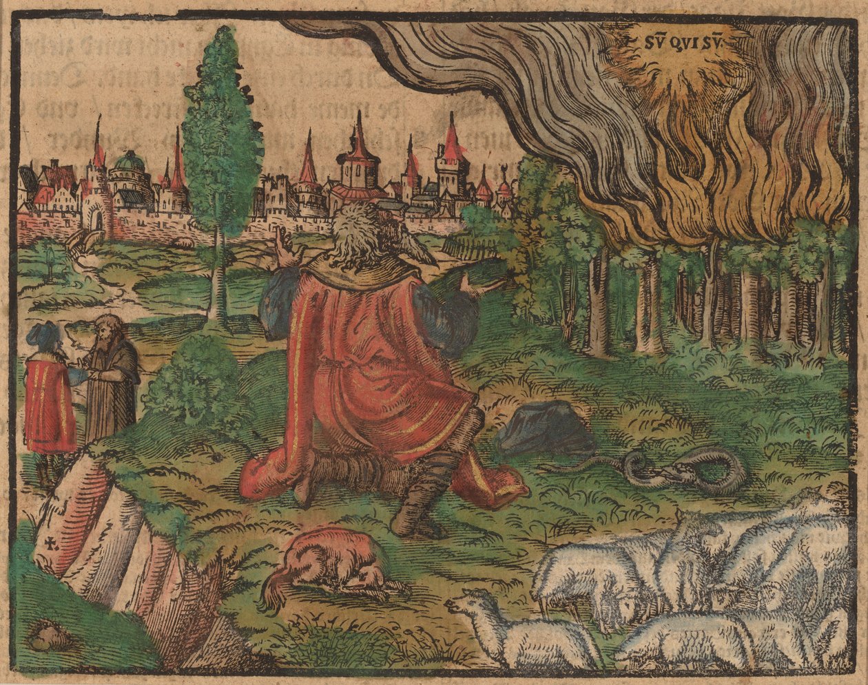 Moses og den brennende busken av German 16th Century