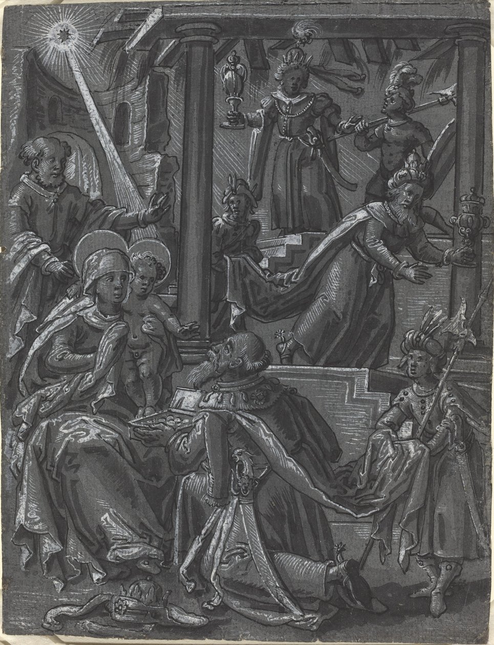 Kongenes tilbedelse [recto] av German 16th Century