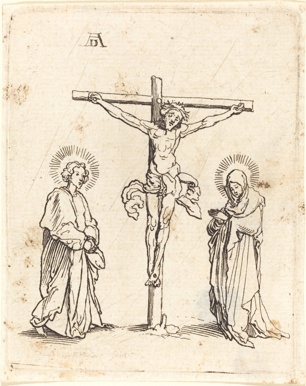 Korsfestelsen med jomfruen og den hellige Johannes av German 16th Century after Albrecht Dürer