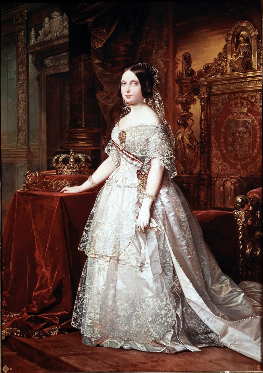 Portrett av dronningen av Spania Isabelle de Bourbon (Isabel de Borbon) II (1830-1904) Maleri av tyske Hernandez Amores (1823-1894) av German Hernandez Amores