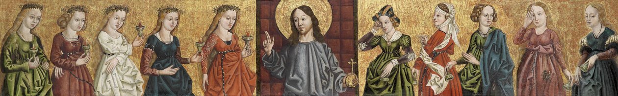 Salvator Mundi flankert av de kloke og tåpelige jomfruene, ca. 1500 av German Master