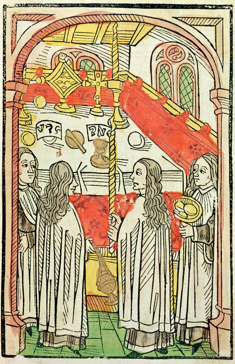 En gresk-ortodoks messe ved konsilet i Konstanz i 1415, illustrasjon fra krøniken til konsilet i Konstanz av Ulrich Richental (1378-1437) 1483 (farget tresnitt) av German School