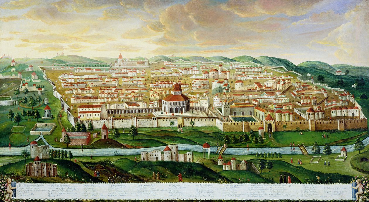 En utsikt over den befestede byen Jerusalem, ca. 1740 av German School