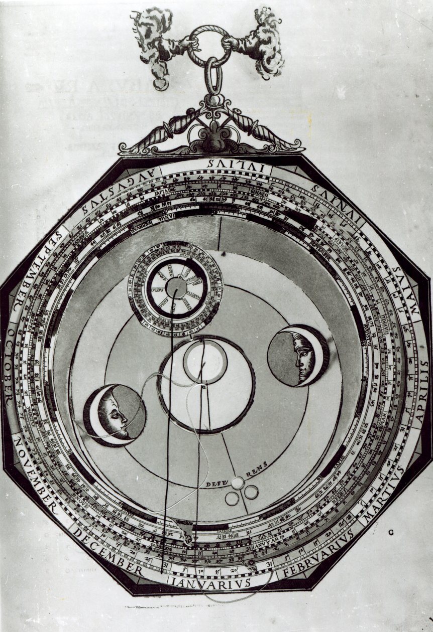 En Volvelle, som muligens viser månens sykluser, etter en illustrasjon fra Astronomicon Caesareum av Petrus Apianus, 1540 av German School