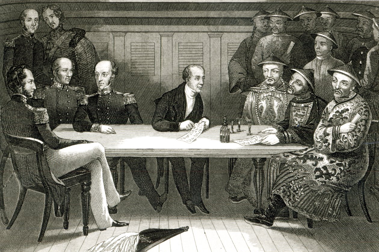 En konferanse på Chusan mellom Commodore Bremer og Chang, en kinesisk tjenestemann, om bord på HMS Wellesley, 4. juli 1841 av German School