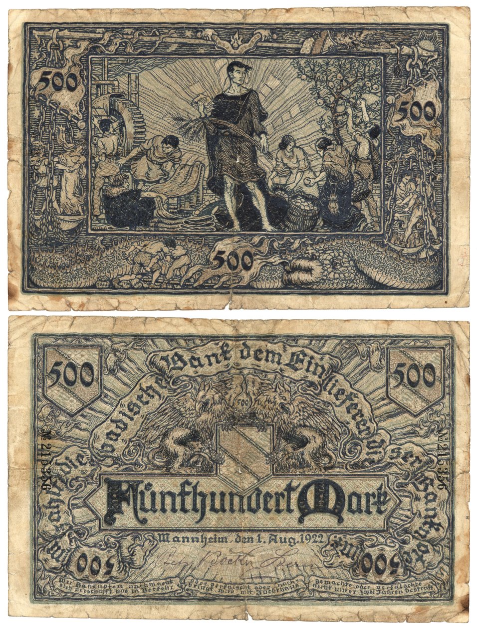 En fem hundre marks seddel, 1922 (recto og verso) av German School