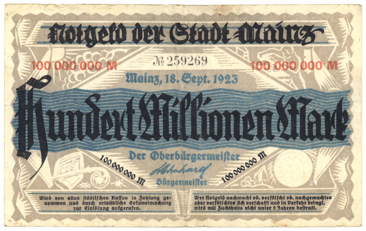 En hundre millioner markseddel, 1923 av German School