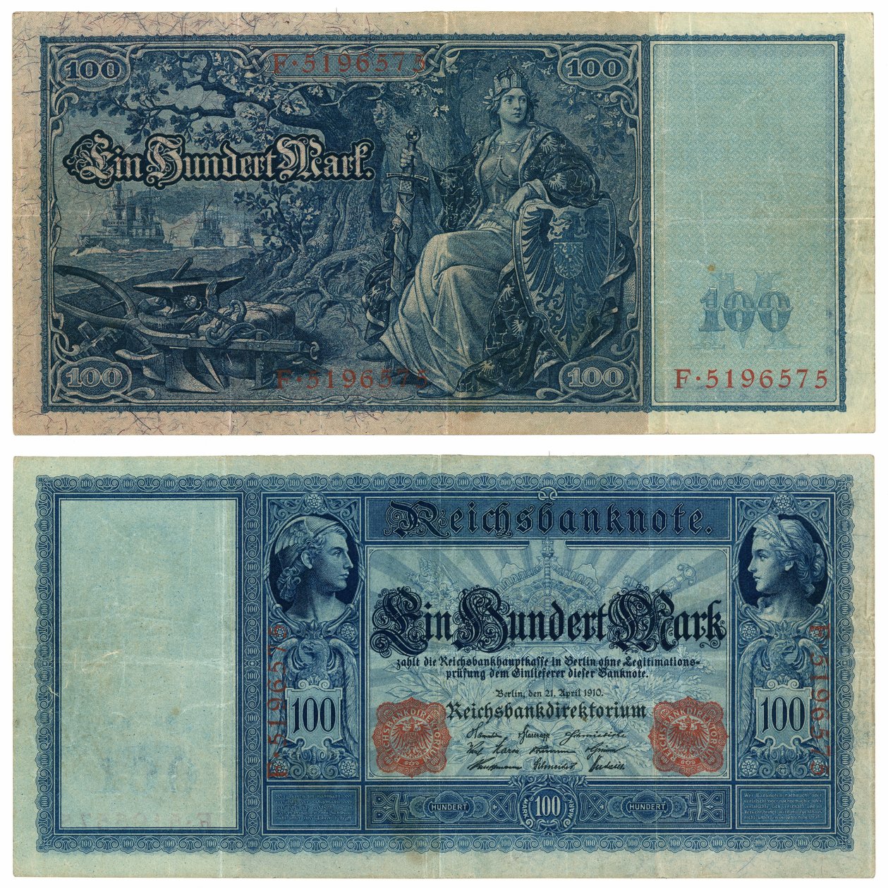 En hundre marks seddel, 1910 (recto og verso) av German School