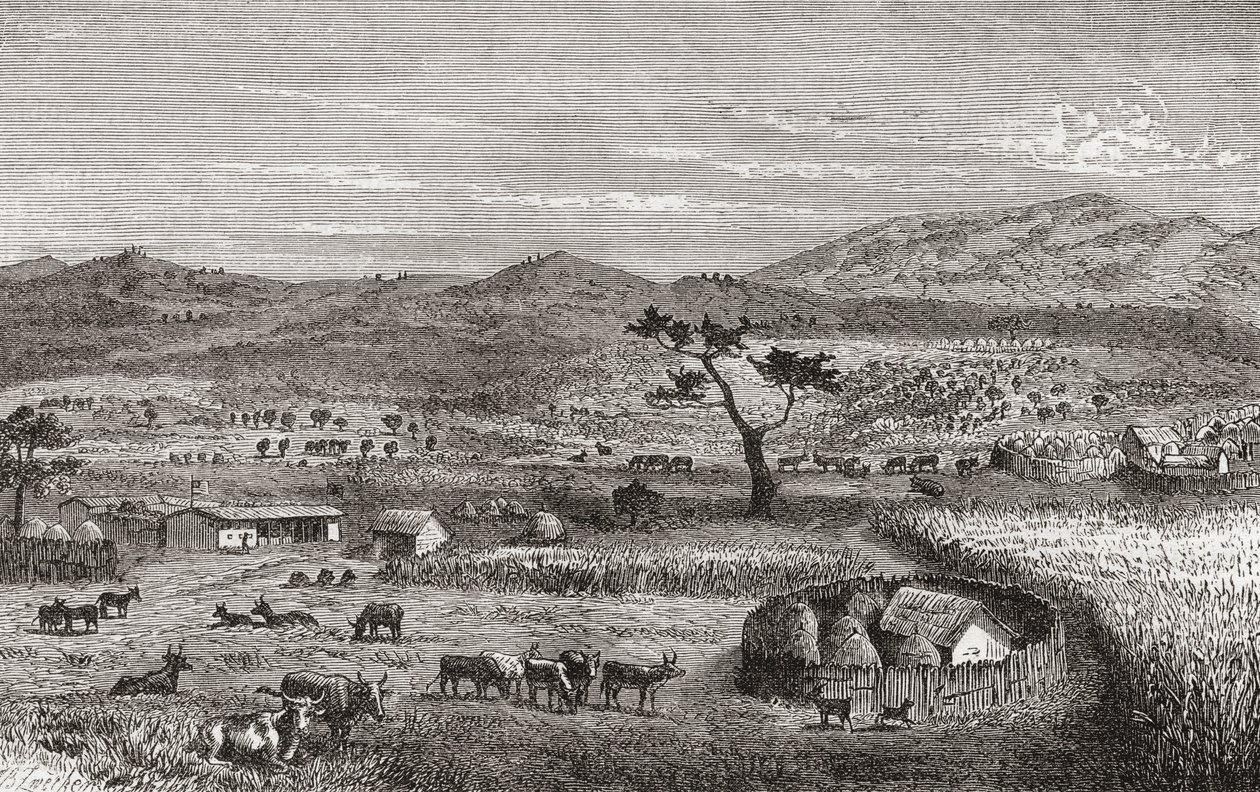 En bosetning i Kouihara, Vest-Afrika, illustrasjon fra 