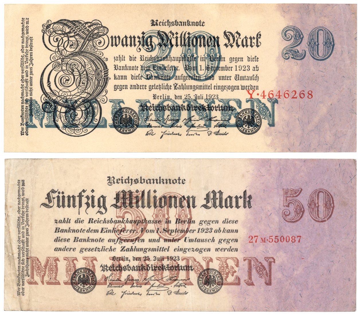 En tjue og femti millioner marksedler, 1923 av German School