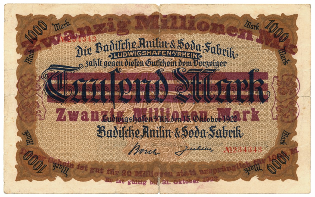 En seddel på tjue millioner mark, 1922 av German School