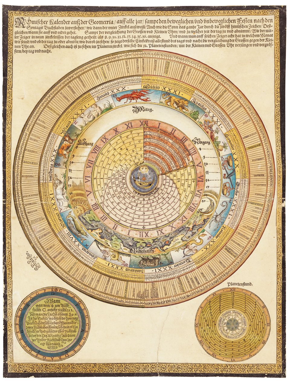 En veggkalender med volvelle, 1500-tallet av German School