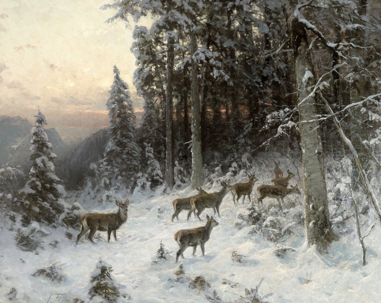 En vinterkveld i Schwarzwald, ca. 1880 av German School