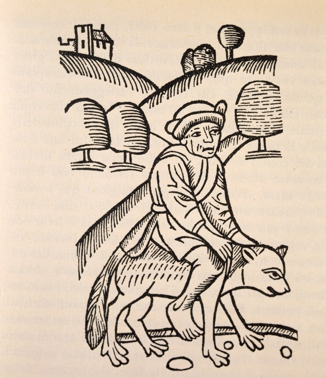 En trollmann på en geiterygg, illustrasjon fra 'Of Witches and Diviner Women' av Ulrich Molitor av German School